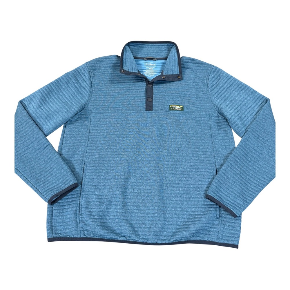 L.L. Bean Airlight Knit Pullover Mens L Blue Good Ribbed Snap Neck 506874